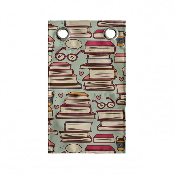 Cartoon Hanging Pocket Organizer, Stack of Books with Coffee Cups and Eyeglasses Retro Nerdy, Printed Polyester Storage Bag with Pockets, 9" x 16", Pink Sage Green
