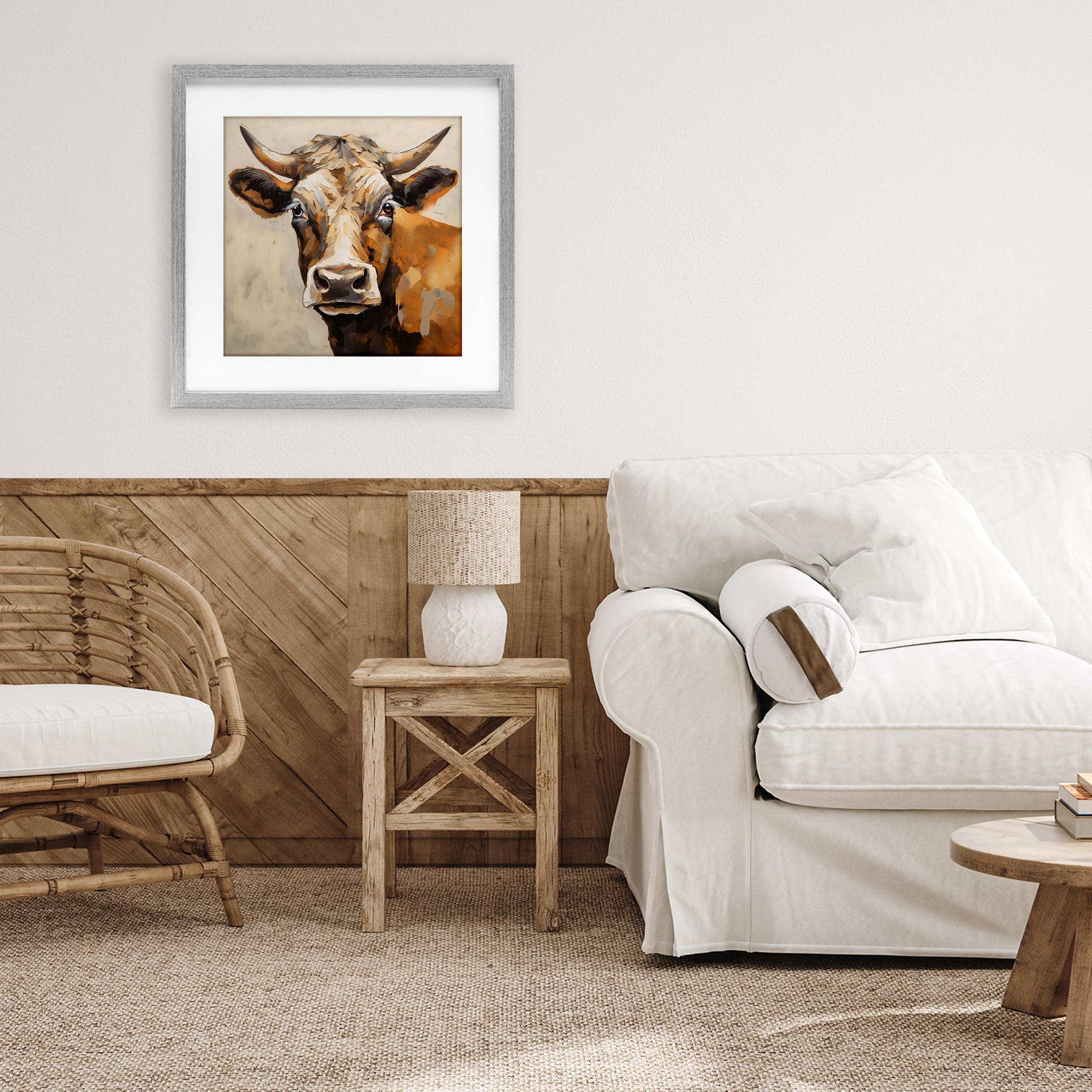 Stupell Industries Beautiful Brown Bovine Gray Framed Print Under Glass, design by Creative Studio