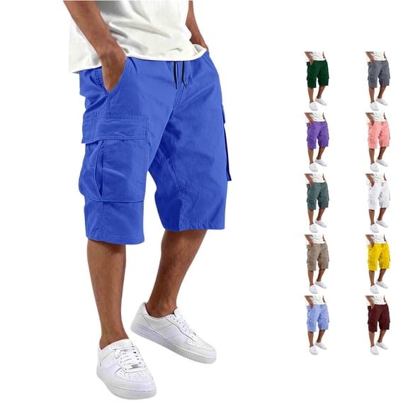 WERYOUNG Cargo Shorts For Men Solid Color Elastic Waist Casual Summer Athletic Shorts With Pockets For Outdoor Sports Versatile Bottoms L