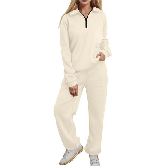 Womens 2 Piece Outfits Lounge Half Zip Hoodie Sweatsuit Sets Oversized Sweatshirt Baggy Fall Fashion Sweatpants