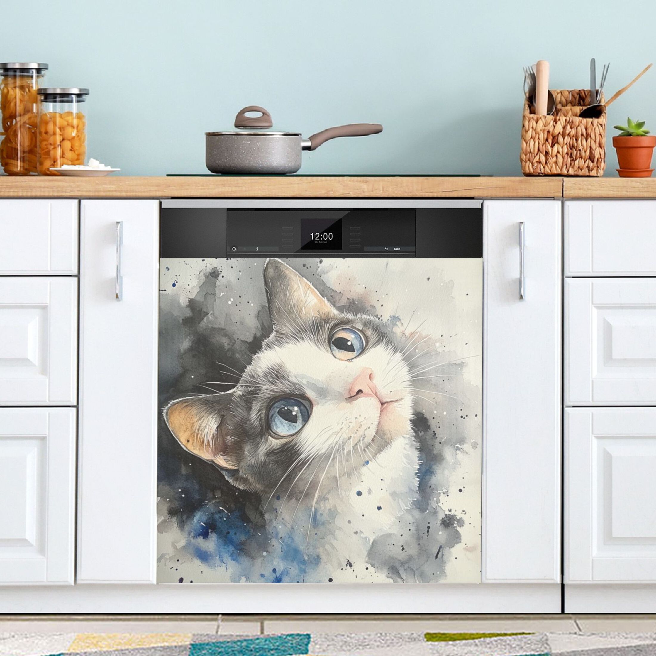 Dishwasher Magnetic Sticker 23x26 Inch Refrigerator Magnetic Sticker Washing Machine Magnetic Sticker Kitchen Panel Magnetic Sticker Home Decor Cute Watercolor Cat