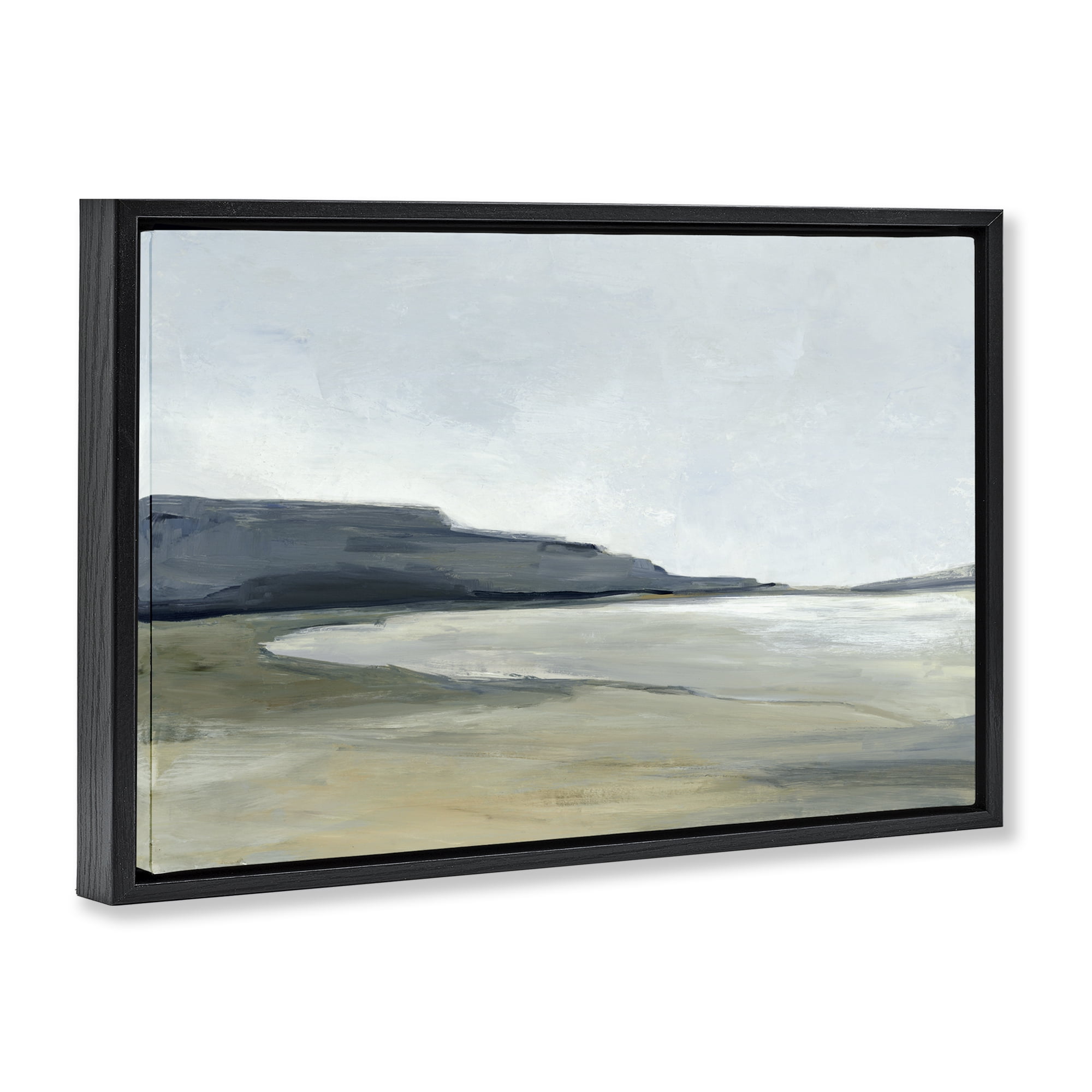 Stupell Industries Muted Coastline Cliff Landscape & Nature Painting Black Floater Framed Canvas Art Print Wall Art, 25 x 17