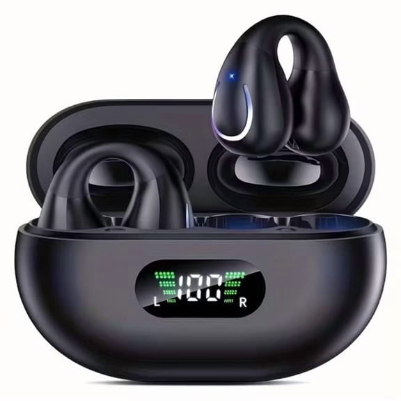 Kenro KNR-E-1061-BLK Open-Ear Wireless Earbuds with Bluetooth 5.4 360 Deg Ambient Aware, ENC Noise Cancelling, LED Charging Case - Black