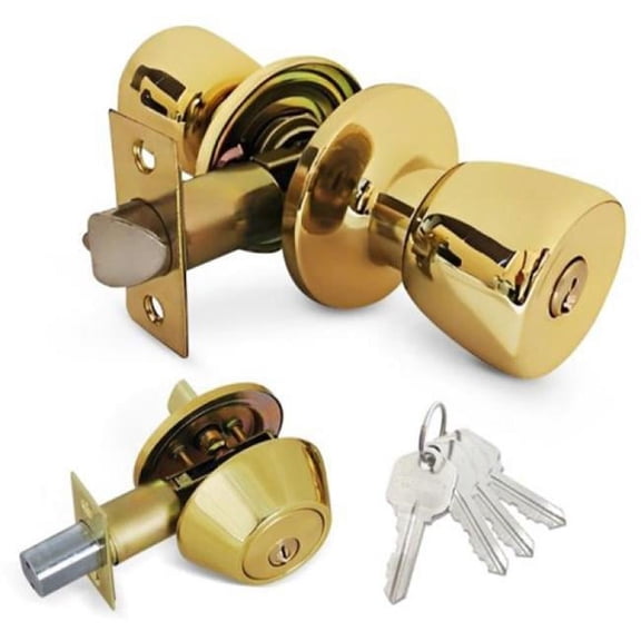 Premier Lock Entry Knob Combo, Tulip Style, Brass, KW1 Key