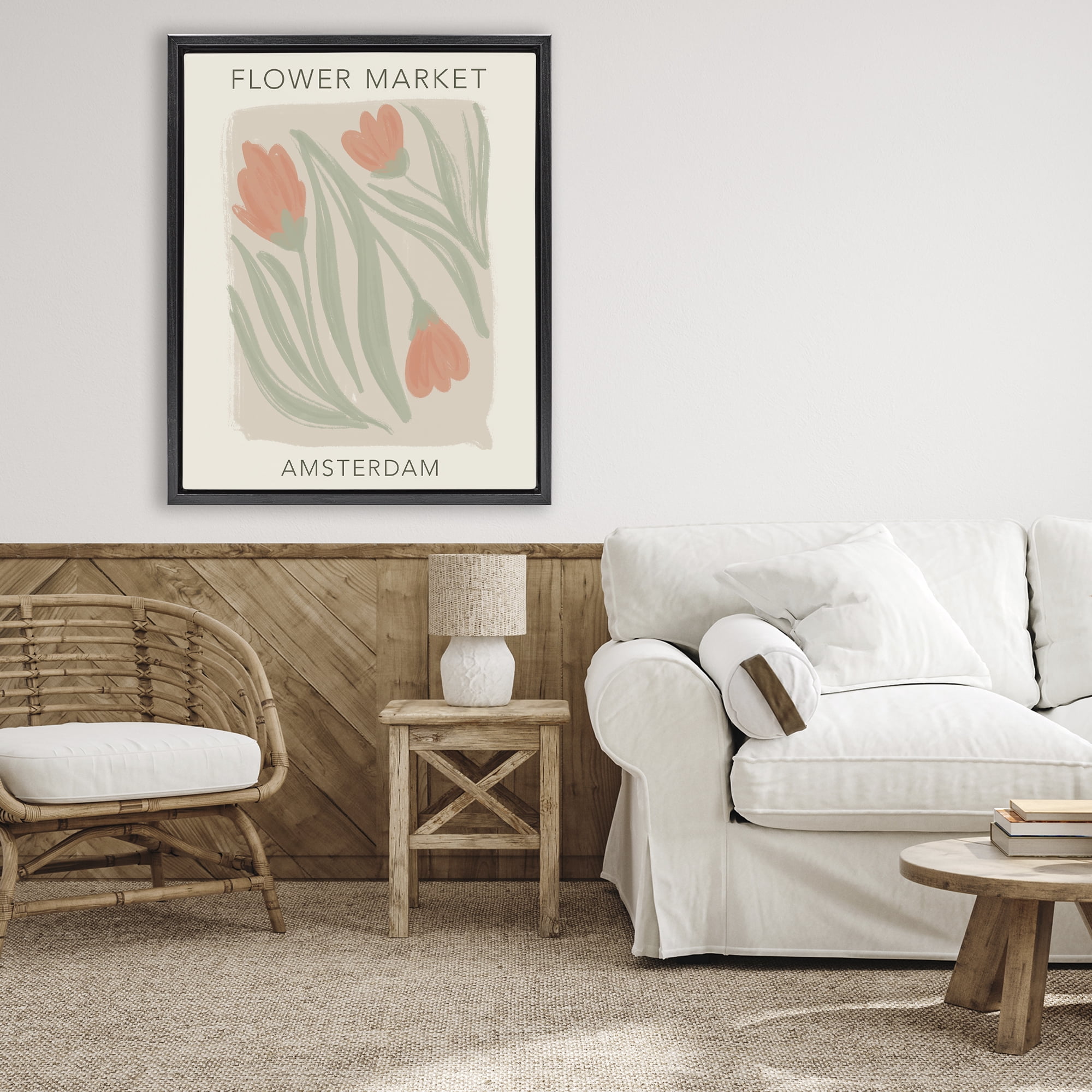 Stupell Industries Soft Amsterdam Flower Market Black Framed Floater Canvas Wall Art, design by Lucille Price