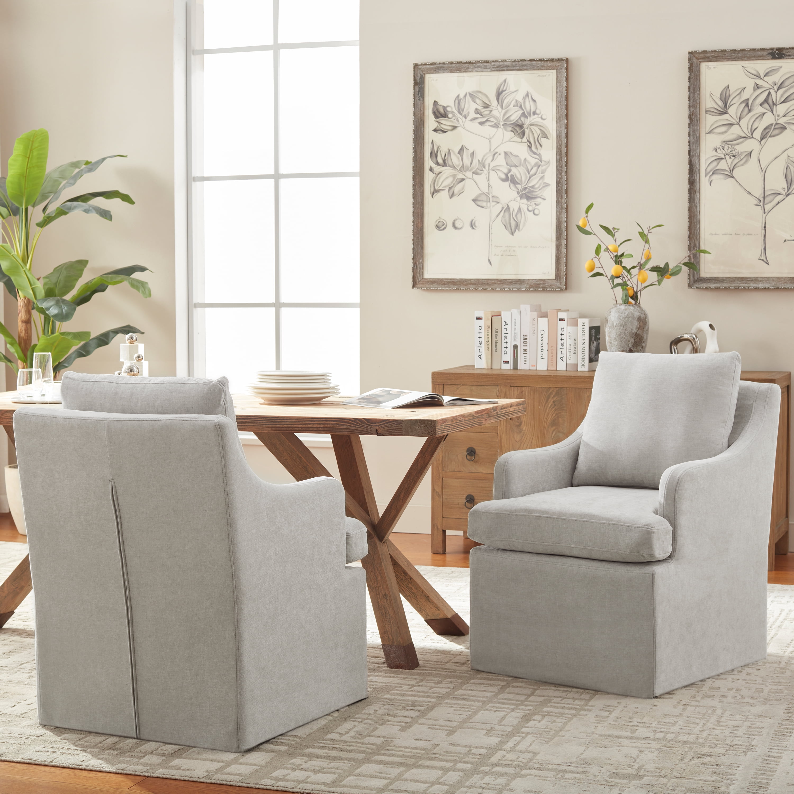 Vknow Furniture Minimalist Upholstered Dining Chair Ergonomic Comfort Dining Arm Chair for Dining Room, Living Room, Office, Gray