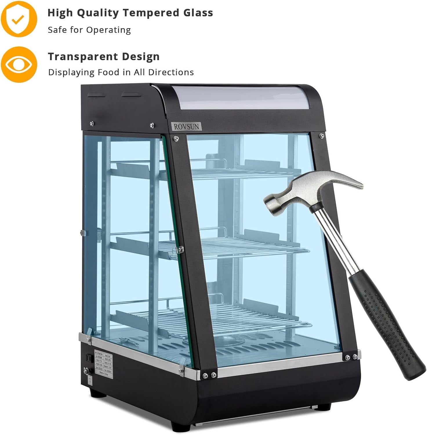Ktaxon 15" Commercial Food Warmer Display Pizza Warmer, 3-Tier Electric Countertop Food Warmer w/LED Lighting Adjustable Removable Shelves Glass Door, Pastry Display Case for Buffet Restaurant, 1000W