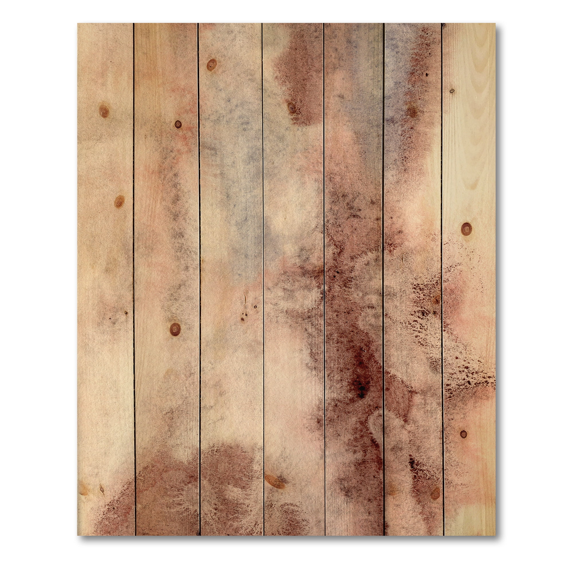 Designart 'Pastel Abstract With Pink Blue and Dark Red Spots' Modern Print on Natural Pine Wood