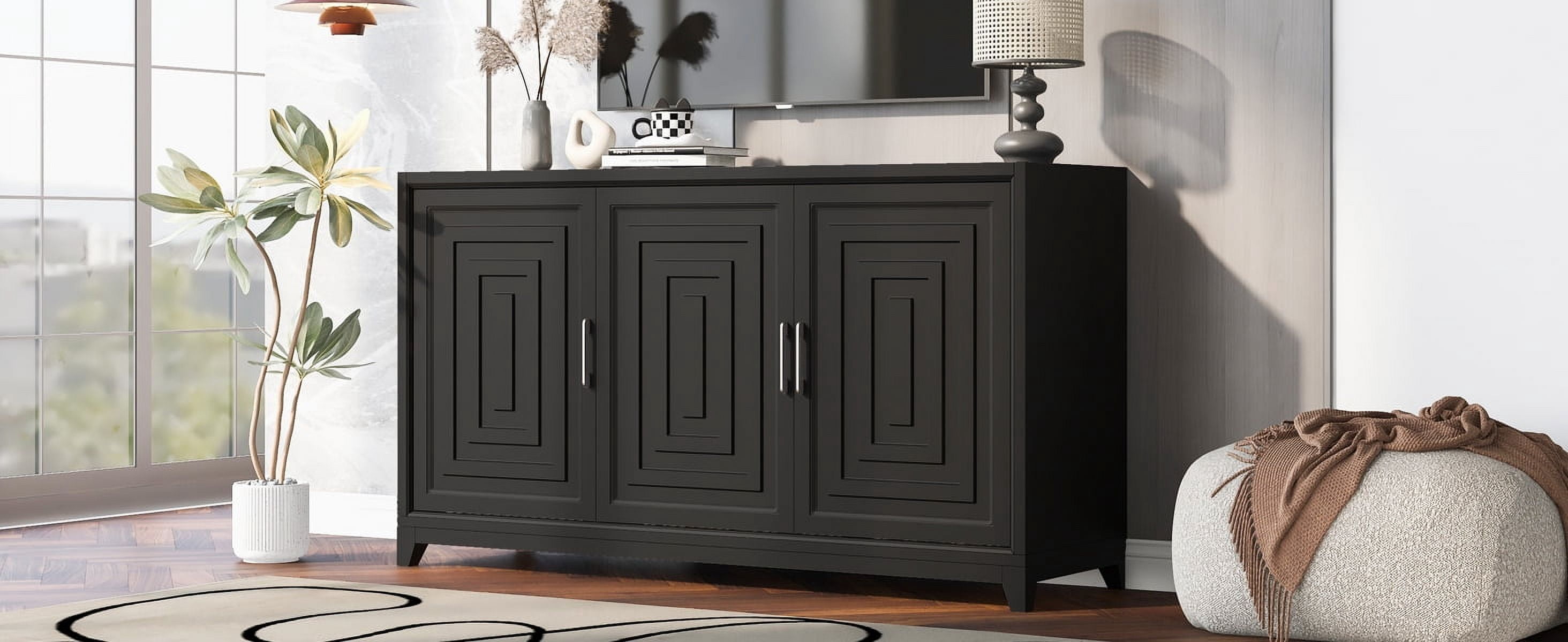 Euroco Modern TV Stand with Adjustable Shelves & Solid Wood Legs – Media Console Cabinet with Storage for Living Room or Bedroom