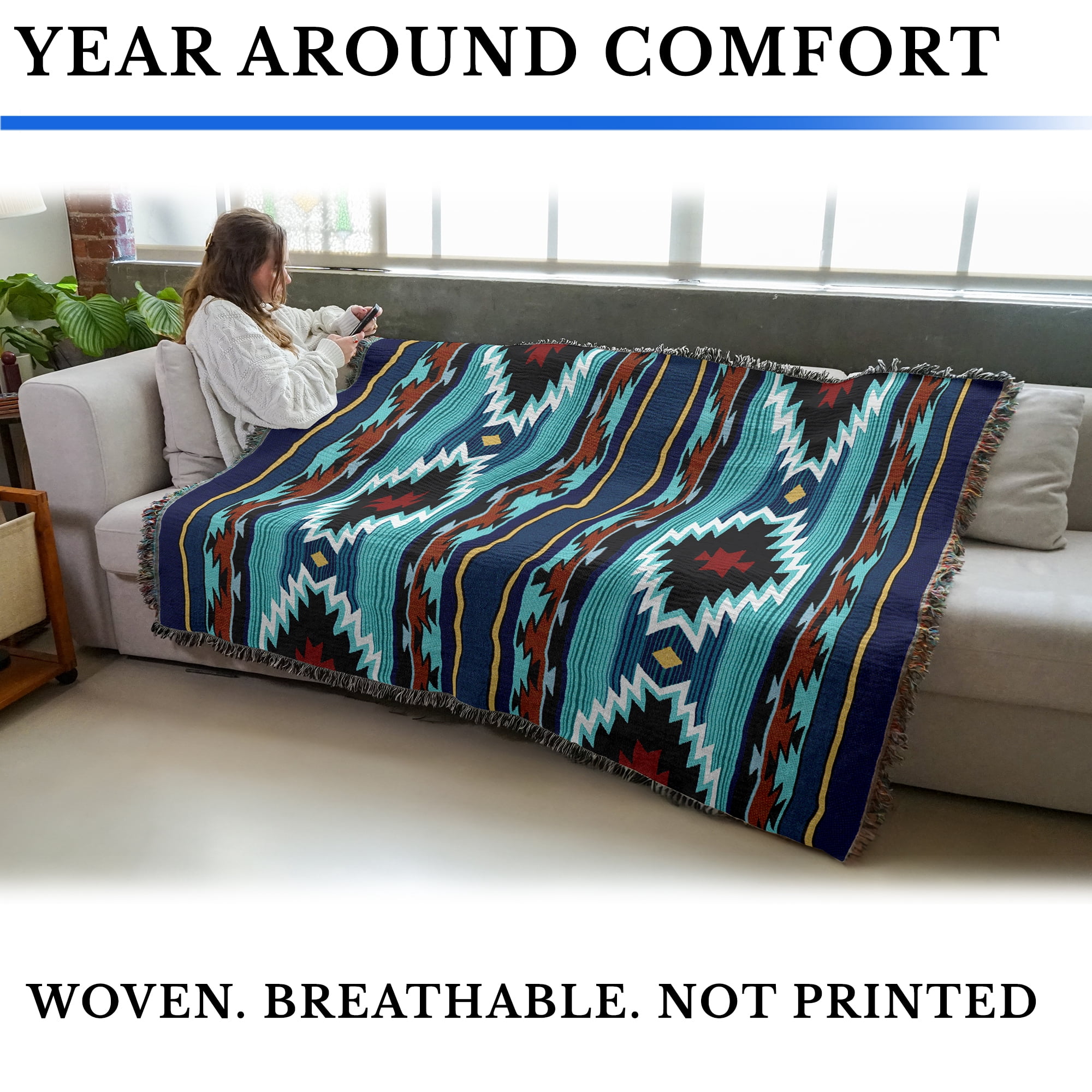 Pure Country Weavers Balpinar Blanket - Southwest - Tapestry Throw Woven from Cotton - Made in The USA (72x54)