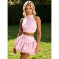 thumbnail image 5 of LMLYSoH Women 2 Piece Skirt Outfits Back Bow Halter Neck Sleeveless Tops and High Rise Mini Puff Skirt for Party Club, 5 of 9