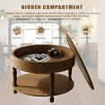 thumbnail image 6 of 2 Tier Coffee Table with Dual Storage, Round Solid Wood Coffee Table with Hidden Compartment & Adjustable Leveling Feet, for Small Space Living Room, Walnut Brown, 6 of 7