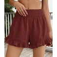 thumbnail image 4 of PRETTYGARDEN Summer Shorts for Women Boho Elastic Waist Ruffle Casual Hollow Out Embroidered Beach Bottoms with Pockets, 4 of 10