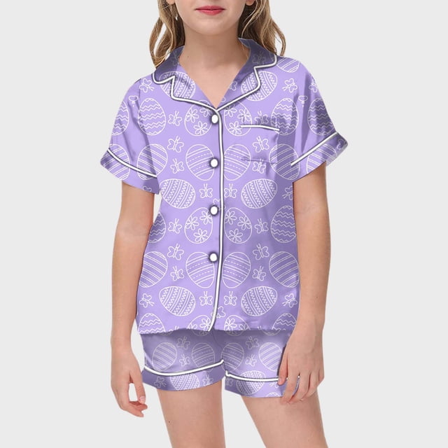 WEAIXIMIUNG Children's Easter DIY Hand Painted Home Outfit Set With Colorful Pajamas Girls Can Play And Wear It Daily 140