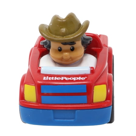 Fisher-Price Little-People Wheelies Pickup Truck with Driver - Red Truck with non-removable Figure Wearing Brown Cowboy Hat