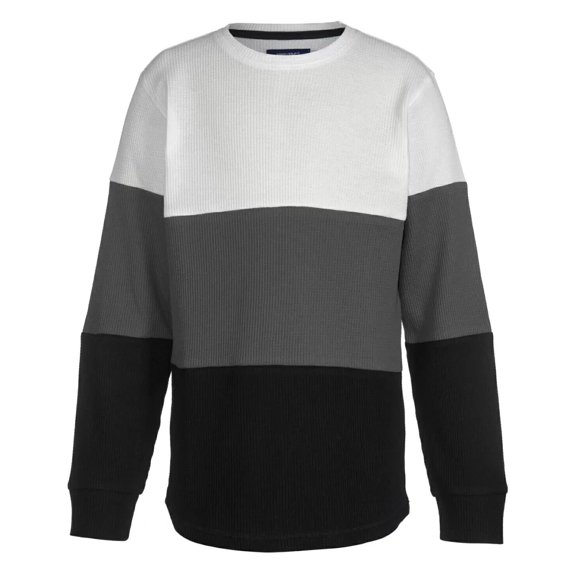 UNIVIBE Big Boys Carrey Color Blocked Thermal T-shirt Gray White Black Size M