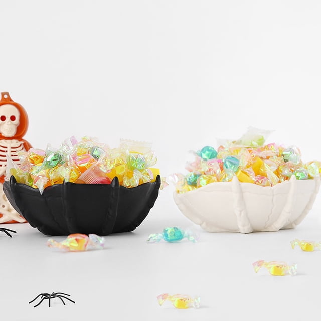 Platos de Plástico para Dulces de Halloween | Juego de Dos Bandejas Blancas y Negras | 13 X 13 X 5 Cm | Decoración de Halloween | 2 Bandejas | 120 G