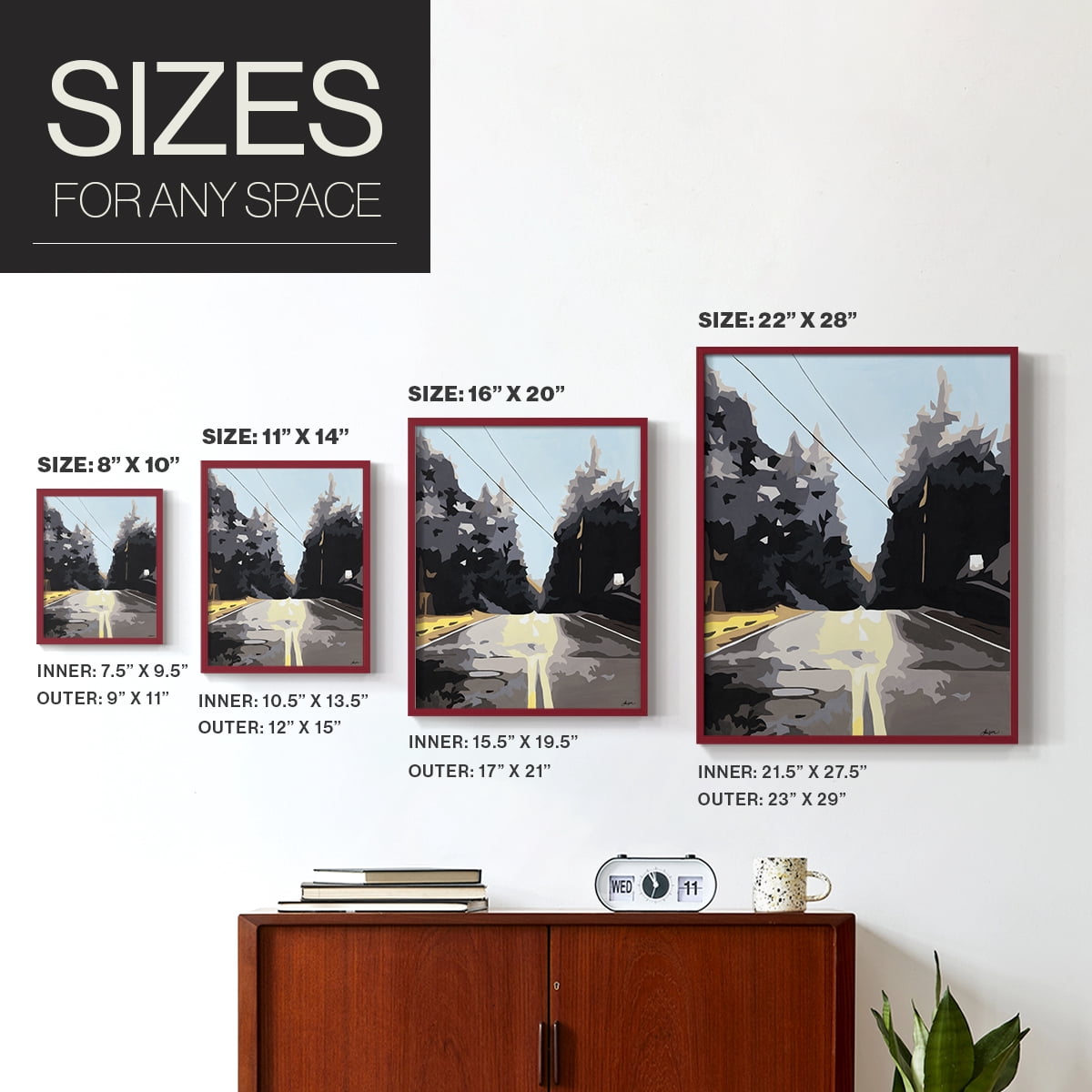 THE ROAD LESS TRAVELED Framed Print in Red Solid Wood Framed Print No Nail Hanging