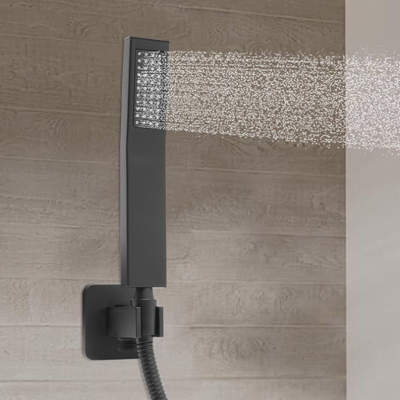 Brass Hand Held Shower Head, Luxury Showerhead Kit with Wall Connector and Hose Set, for Bathroom Showering System Contemporary Square Style (Matte Black)