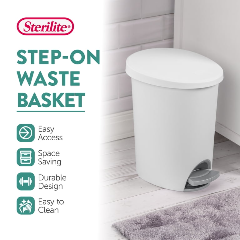 Sterilite 2.6 Gal Ultra StepOn Wastebasket with Lid, 4 Pack, White