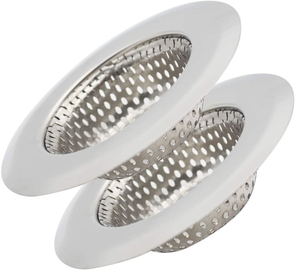 TORUBIA 2 Pack of Stainless Steel Sink Drain Strainer Baskets 1.57 Inch Diameter. Kitchen Stopper. For Dishes, Garbage Disposal, Large Wide Rim Prevents Clogged Drains Catcher-Silver