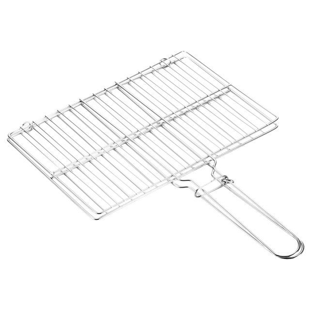 Cesta de acero inoxidable para barbacoa, cesta para pescado con asa (plateada)
