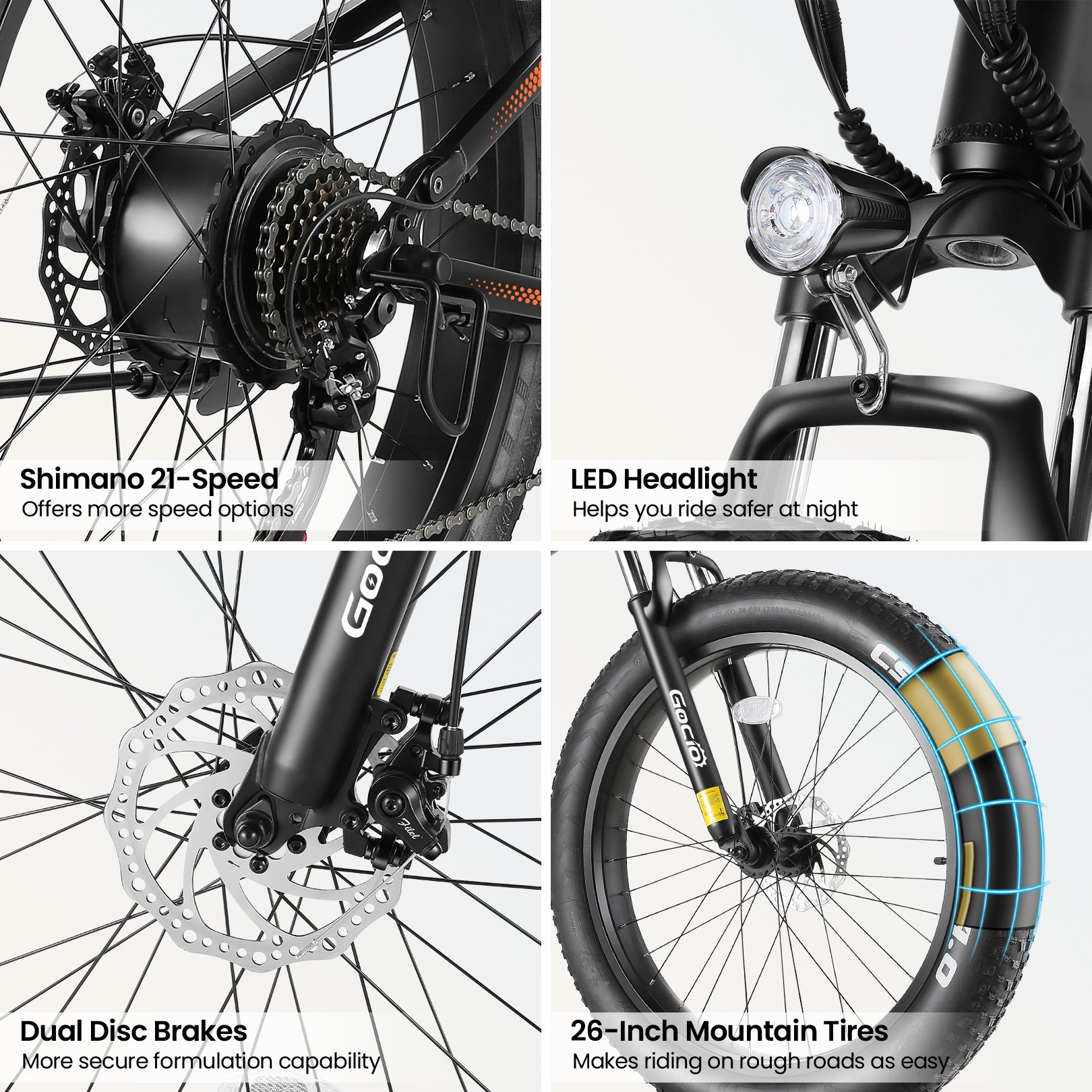 Gocio Ebike 750W Peak, 26"x4" Fat Tire Electric Bike, Full Suspensions, 48V 10.4Ah Foldable Electric Bikes Adult, LCD, 21 Speed, Electric Mountain Bike UL2849 Certified
