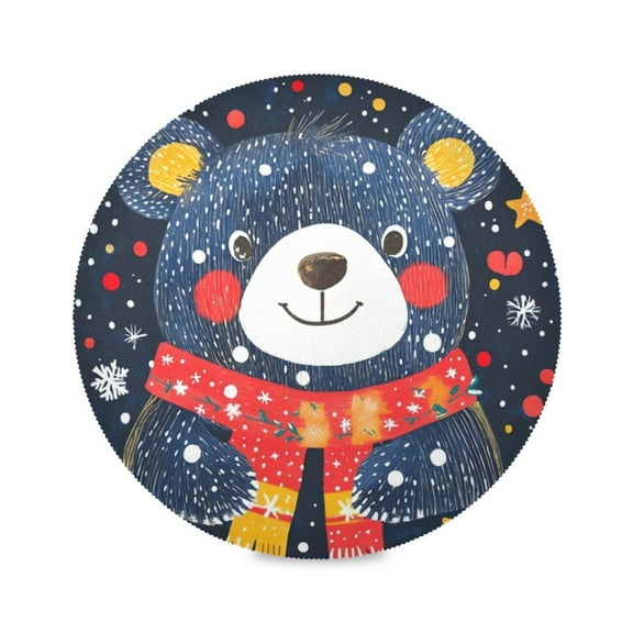 Round Plate Mat 15.4x15.4 Inchesx1 Placemat Table Mat Kitchen Mat Coffee Mat Fabric Thick, Strong Wear-Resistant, Heat Resistance Blue Christmas Cartoon Bear