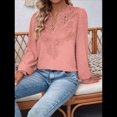 thumbnail image 4 of Blusas de con Lunares, Estilo Bohemio, de Larga y Cuello en V para Mujer, con Encaje de Ganchillo, Estilo Informal y Moderno Rosa XL, 4 of 9