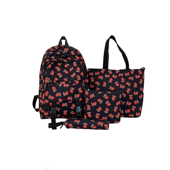 Weebloom 4Pcs Bow School Backpack For Kids Girls Cute Three Piece Daypack With Multiple Pockets Large Bookbag Middle High School College Black