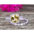 thumbnail image 3 of 2.55 Carat 7mm Cushion Cut Vintage Looking Champagne Diamond Moissanite Bridal Ring with Wedding Band on 10k White Gold, 3 of 6