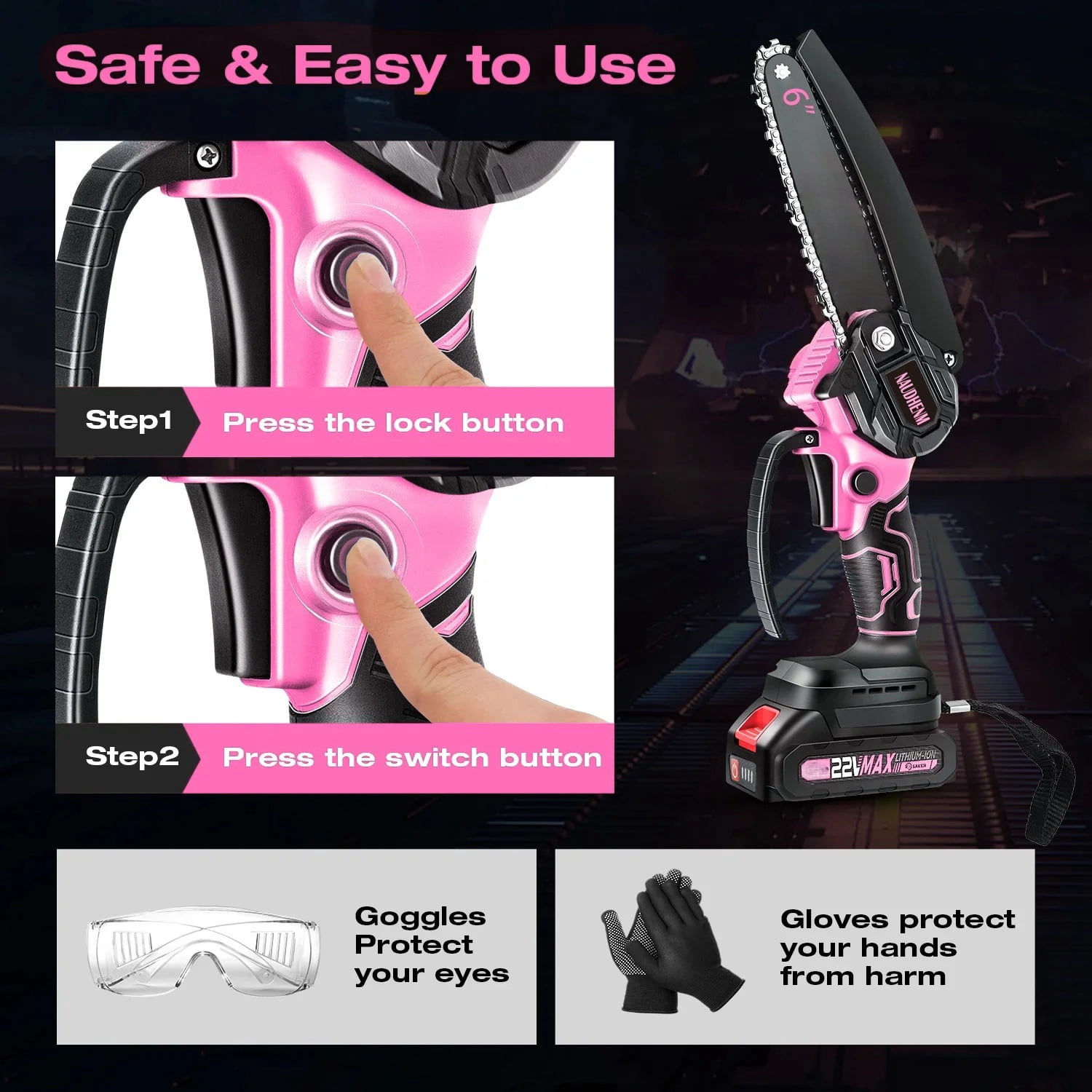 6" Mini Chainsaw with 2 Batteries 2 Chains, 6-Inch Cordless Handheld Chain Saw for Wood Cutting Tree Trimming