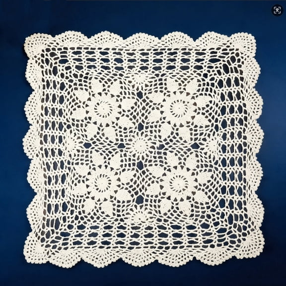 15.75 Inch Square Cotton Handmade Crochet Doilies, Vintage Beige Lace Doilies, Knitted Cotton Placemats & Table Mats for Sofa, Dressing Table, Coffee Table, Dining Room Home Decor