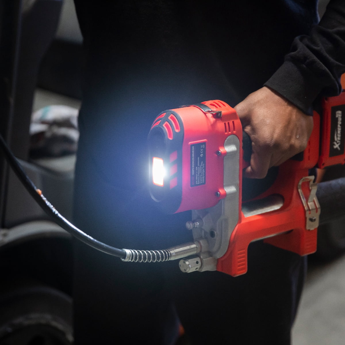 XtremepowerUS 20V Cordless Grease Gun Kit, Brushless, 47” Long Hose, 10,000 PSI, Variable Speed Triggers, With Battery & Charger