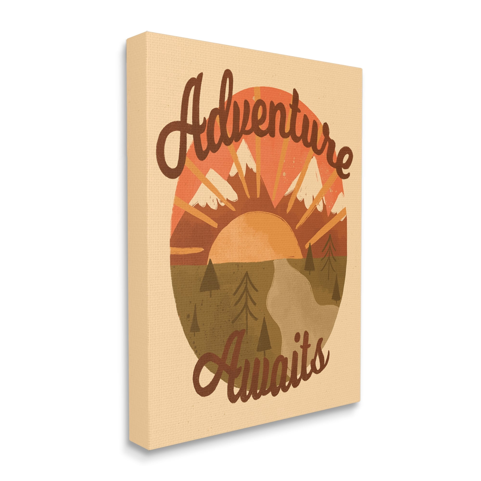 Stupell Industries Adventure Awaits Mountain Sunrise Scenery Calligraphy Phrase Canvas Wall Art, 16 x 20, Design by EmmaKisstina