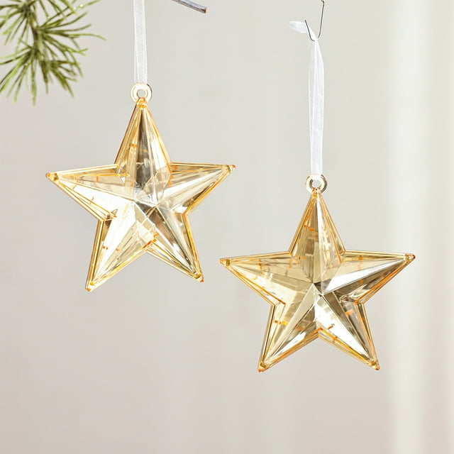 Adornos navideños, decoraciones navideñas, regalos de Navidad, adorno de estrella de cinco puntas, colgante para árbol de Navidad, colgante dorado brillante de acrílico con piedras preciosas falsas, d