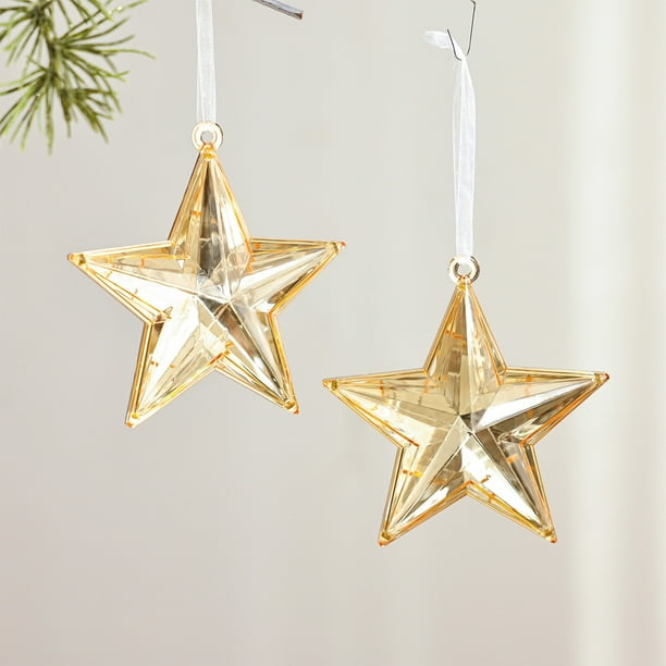 pstuiky Adorno de árbol de Navidad con colgante de estrella de cinco puntas, dorado brillante, acrílico, imitación de piedras preciosas.