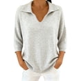 thumbnail image 2 of Women's Solid Color Lapel Collar Pullover, Oversized Loose Fit Sweater, Long Sleeve Casual Top, Plus Size Crew Neck Sweater, Drop Shoulder Shirt, Everyday Loungewear Grey XL, 2 of 4