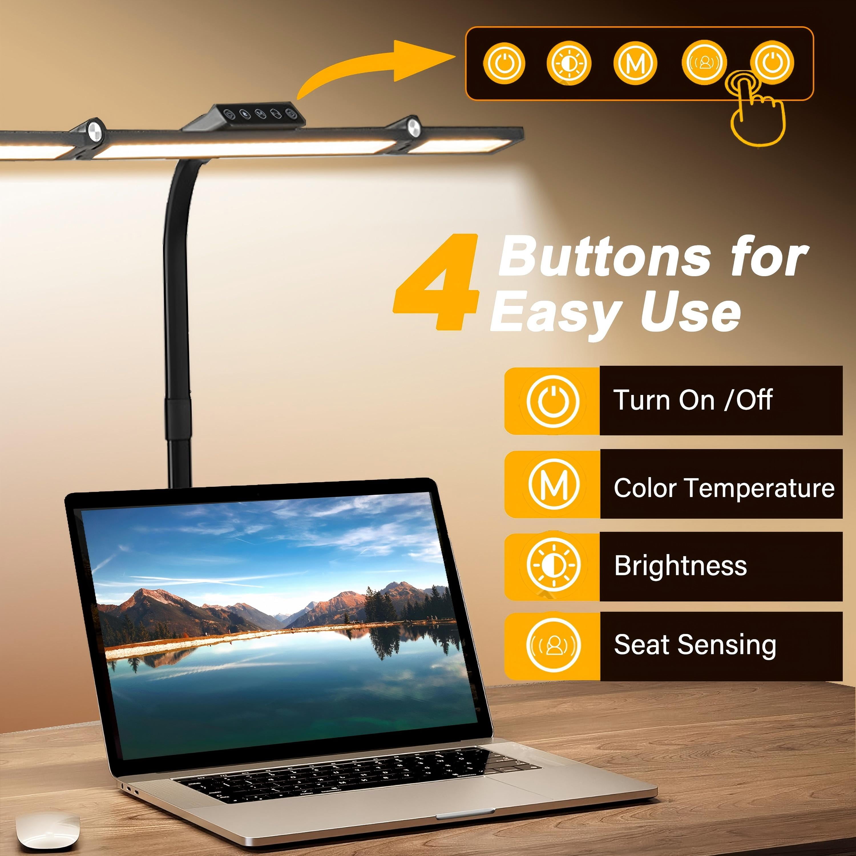 DKTIOP Large Desk Lamps for Home Office, 27.1 Architect Desk Lamp with Clamp, 24W Ultra Bright LED Desk Light Stepless Dimming Eye-Caring Office Desk Lamp for Study Work