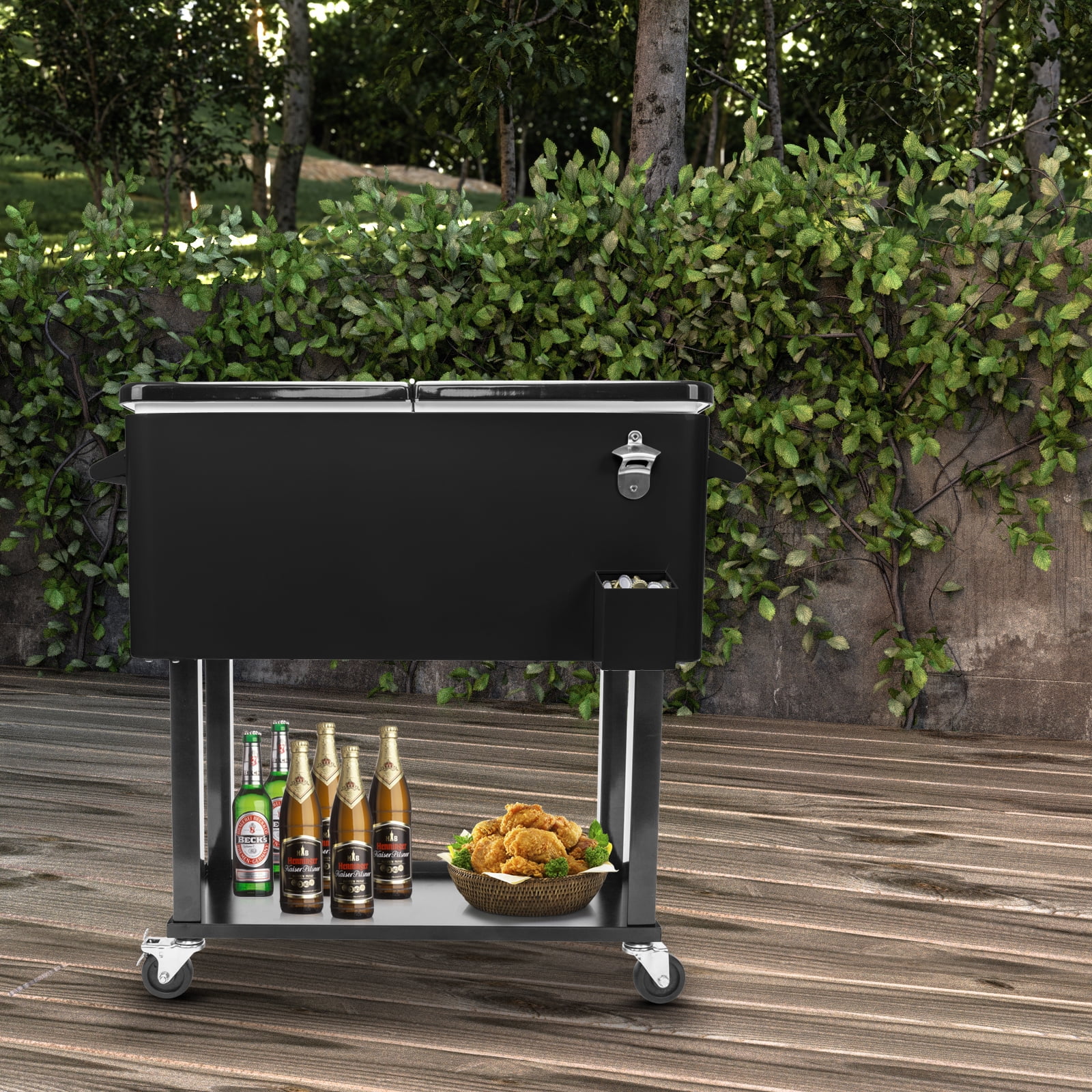 UBesGoo Outdoor Patio 80 quart Party Portable Rolling Cooler Wheeled Ice Chest Black