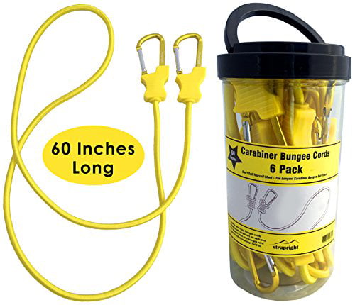 Bungee Cord with Carabiners Super Long 60"6 Pack UV Treated with Superior ... 