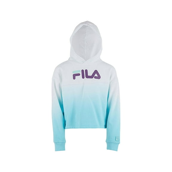 Fila Cropped Dip Dye Hoodie Girls Active Hoodies Size S, Color: White/Purple/Teal