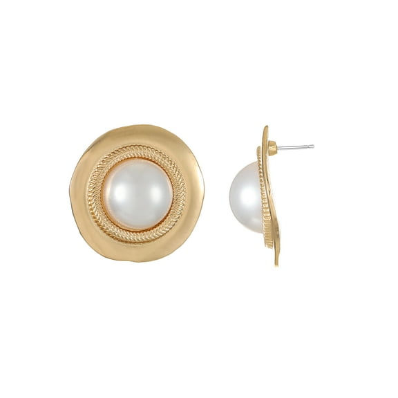 Time and Tru Goldtone and Simulated Pearl Button Stud Earrings, 1 Pair