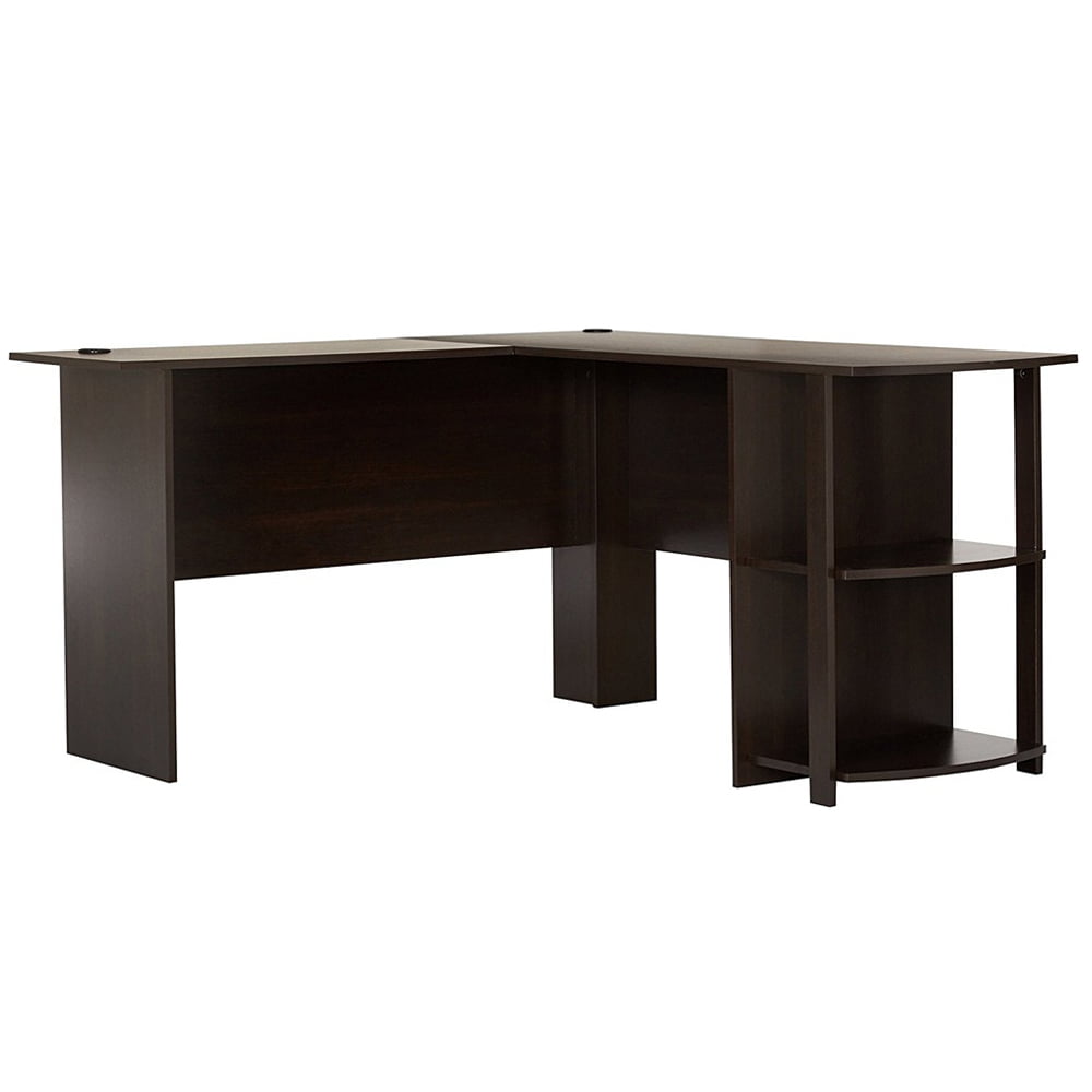 Furinno Abbott L-Shape Desk with Bookshelf 17092GYW/BK French Oak Grey/Black