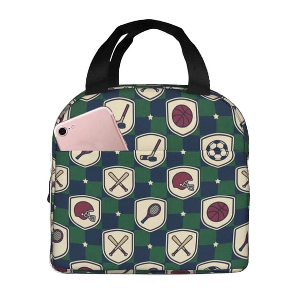 Baseball Insulated Lunch Bag, Lunch Box Thermal Cooler Tote, Reusable Leakproof Meal Prep Carrier For Women & Men, Office Work, Travel, And Picnic