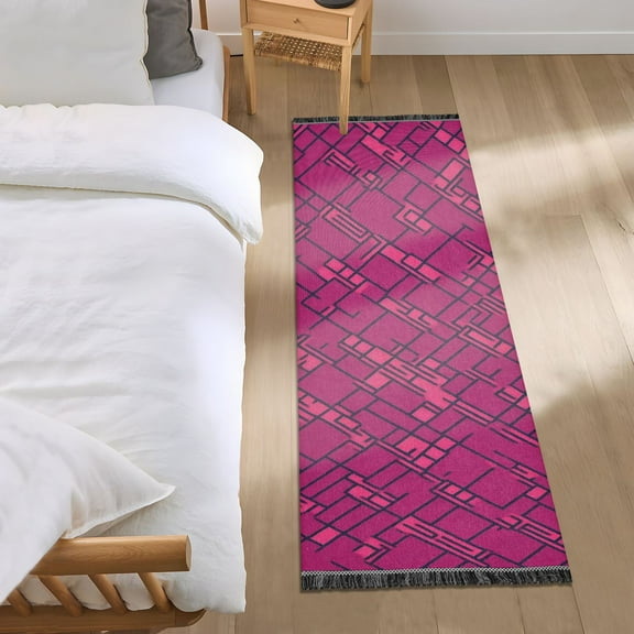 Dark Pink Style Bedroom Runner Rug 2'x 6' Non Slip Carpet Indoor Home Area Rug Living Room