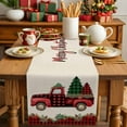 thumbnail image 4 of Burlap Table Runner 36 Inches Long,Christmas Trees Red Truck on Retro Linen Non-Slip Kitchen Table Runners for Dining Room Everyday Use Party Table Decorations Red Black Plaid, 4 of 9