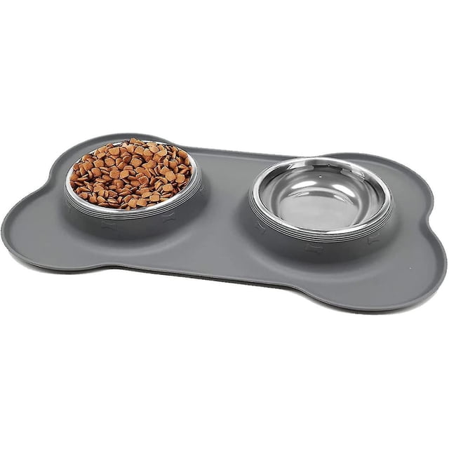 Comedero doble para perros de acero inoxidable antideslizante de silicona