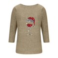 thumbnail image 3 of Christmas Tops for Women Trendy Wine Glass Printed Long Sleeve Ribbed Sweater T-Shirts Crewneck Holiday Outfits (XL, Khaki), 3 of 6