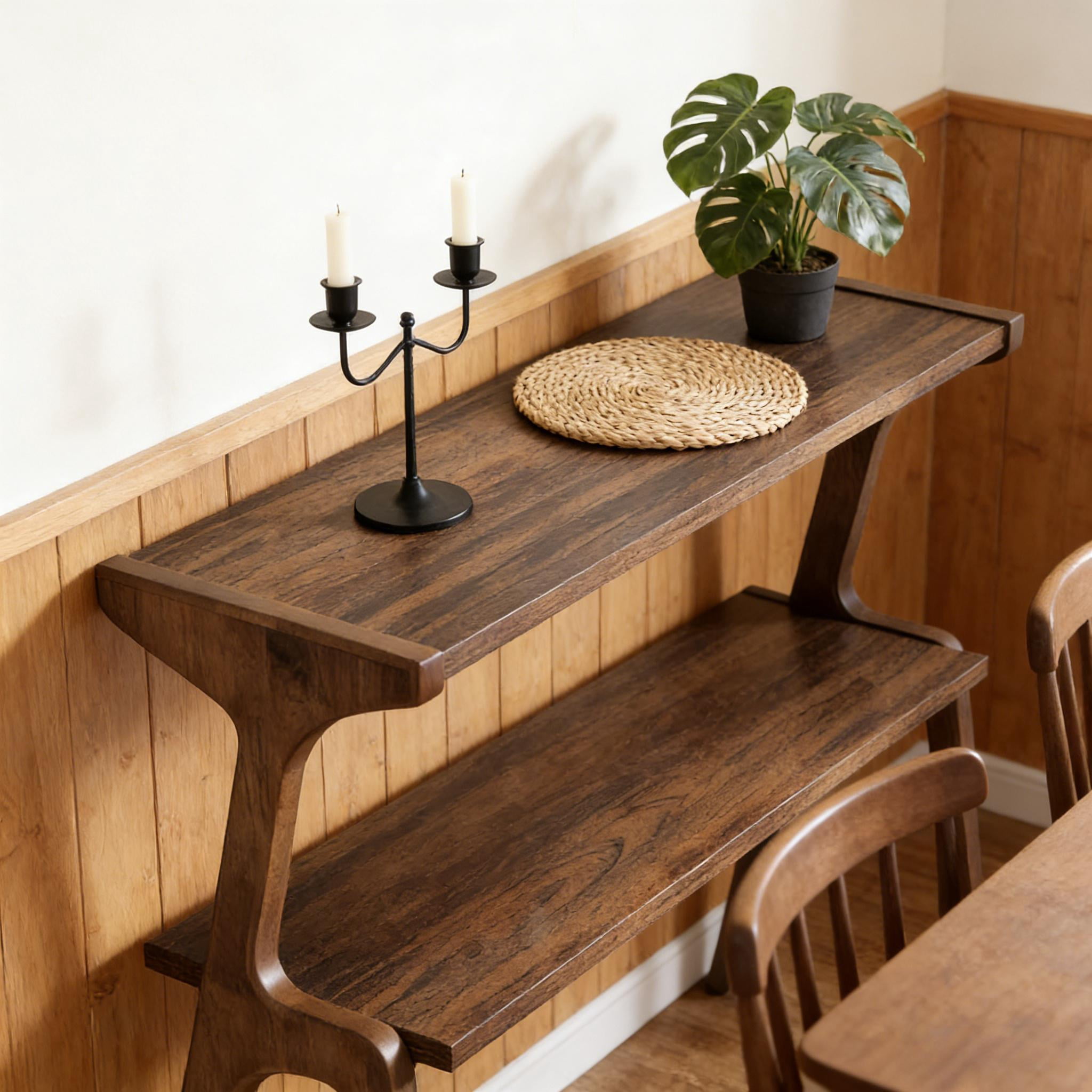 Solid Wood Side Table, 2-Tier, Rustic Brown, Waterproof Lacquer, Multifunctional Use